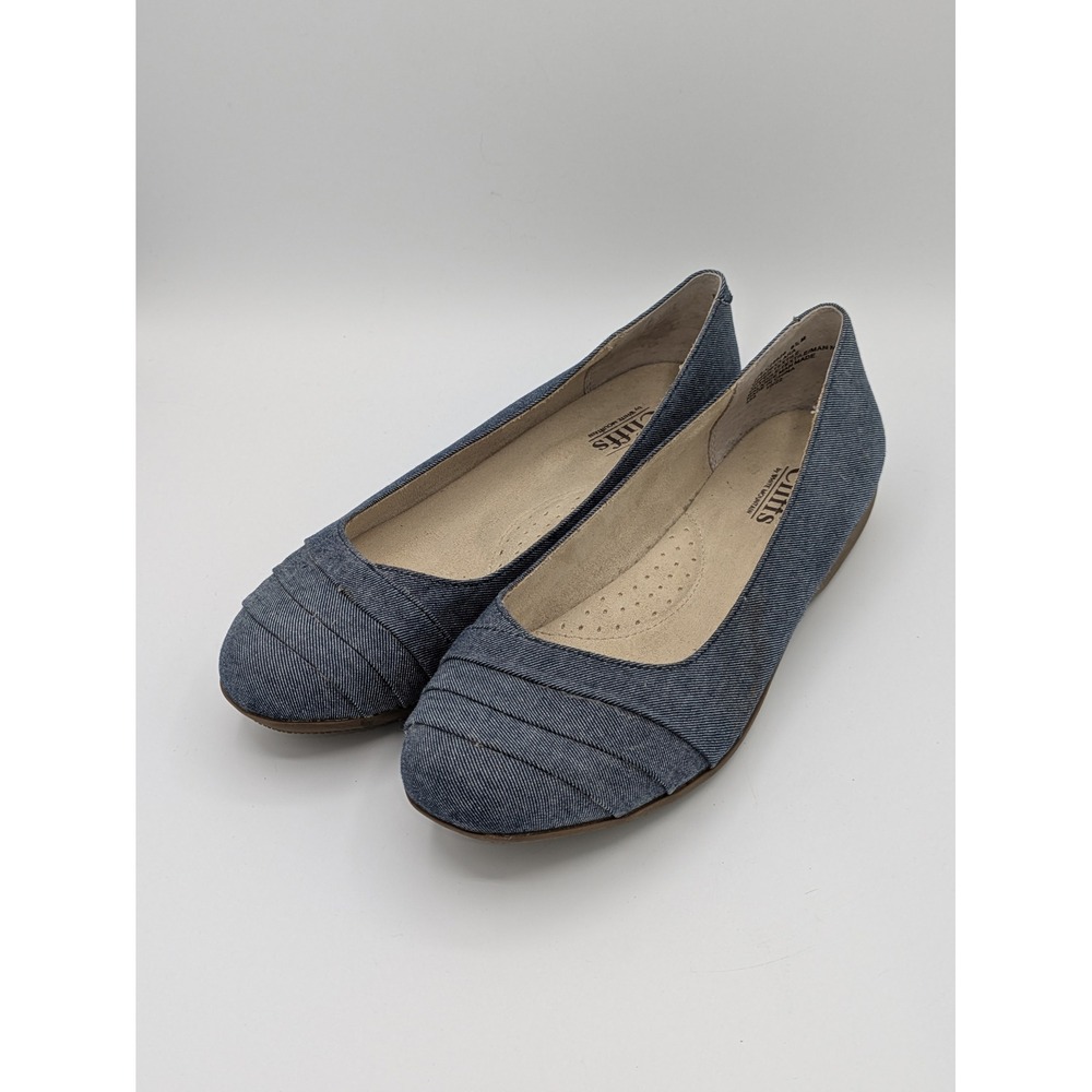 Cliffs by White Mountain Clara Flats 9.5 Blue Denim Pleated Toe Comfort Shoes